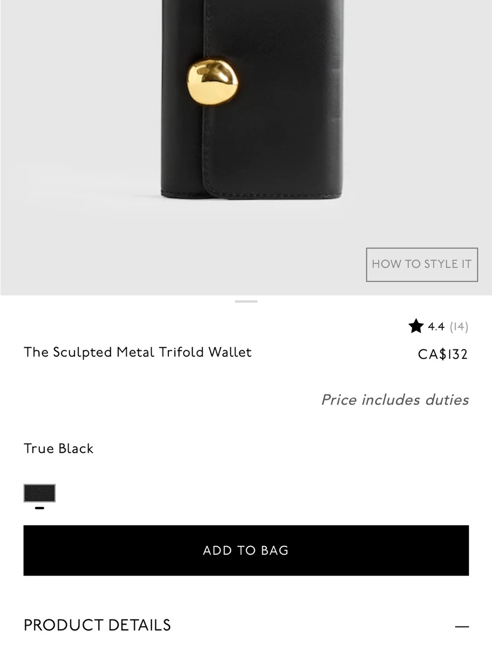 Madewell Sculpted Metal Trifold Wallet - Black & Gold
